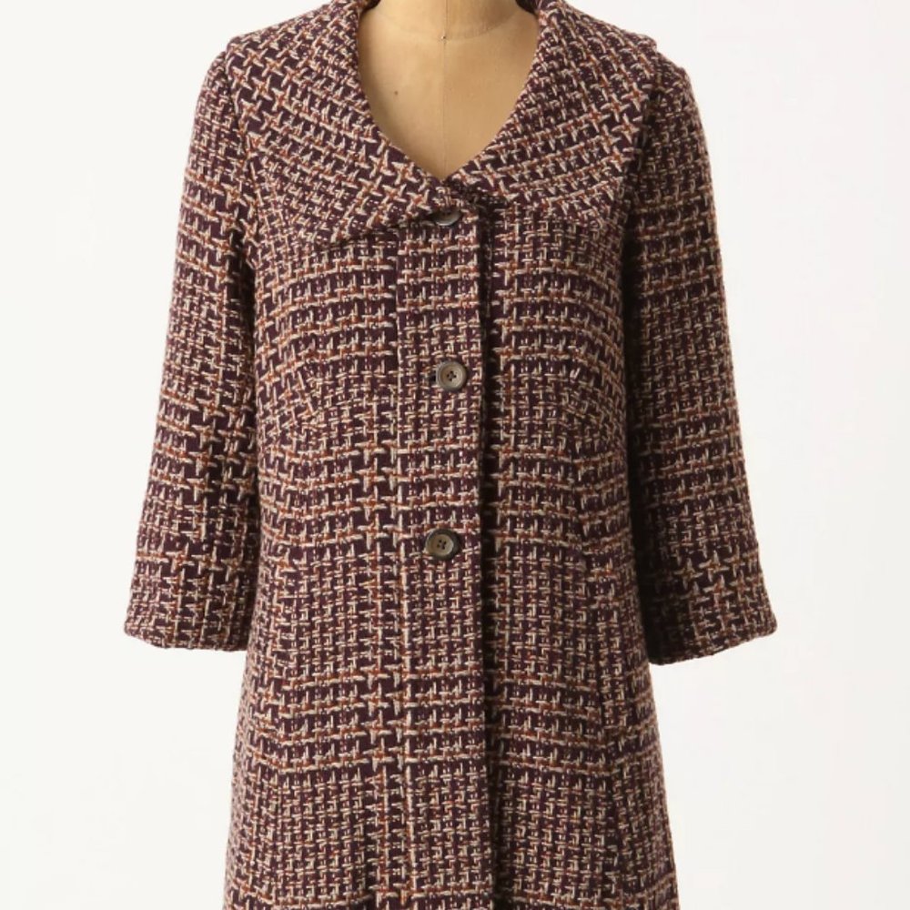Anthropologie Tiny Umbered Houndstooth 3/4 Sleeve Coat Large